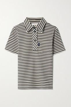 Striped Ribbed Cotton Polo Shirt - Cream