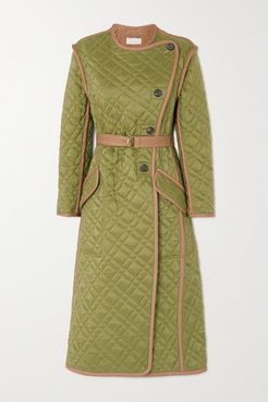 Belted Quilted Shell Coat - Green