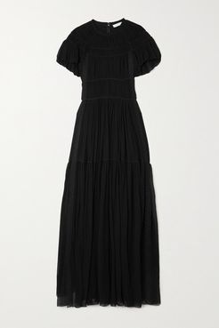 Lace-trimmed Silk-crepon Maxi Dress - Black