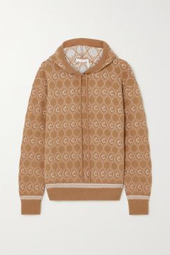 Jacquard-knit Wool-blend Hoodie - Beige