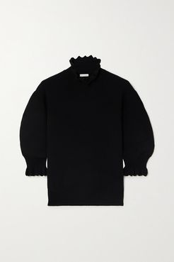 Scalloped Wool-blend Sweater - Black