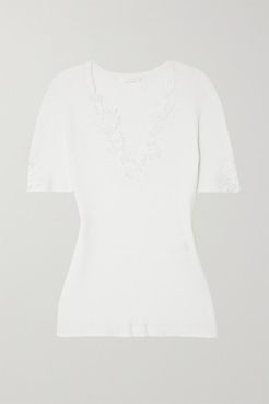 Guipure Lace-trimmed Ribbed Cotton Top - White