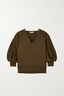 Lace-trimmed Wool Sweater - Green