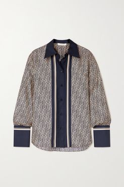 Printed Silk-twill Shirt - Navy