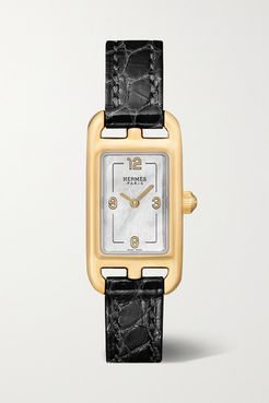 Nantucket 17mm Very Small 18-karat Rose Gold, Alligator And Mother-of-pearl Watch - Black