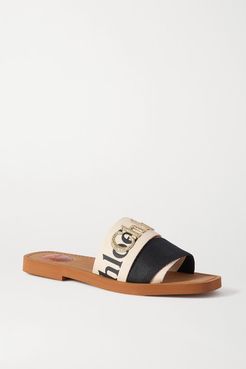 Woody Logo-embroidered Canvas Slides - Cream