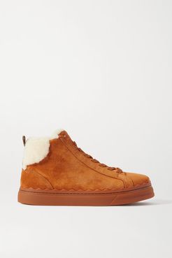 Lauren Shearling-lined Scalloped Suede High-top Sneakers - Tan