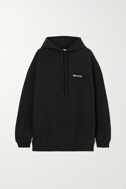 Oversized Embroidered Cotton-jersey Hoodie - Black