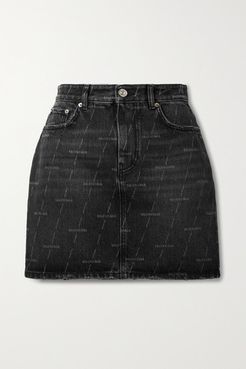 Printed Denim Mini Skirt - Black