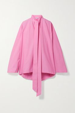 Oversized Tie-neck Cotton-poplin Blouse - Pink