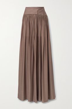 Net Sustain Ripple Gathered Washed-satin Maxi Skirt - Brown