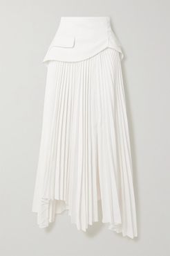 Asymmetric Layered Pleated Twill Skirt - White