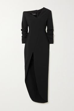 Off-the-shoulder Asymmetric Crepe Dress - Black