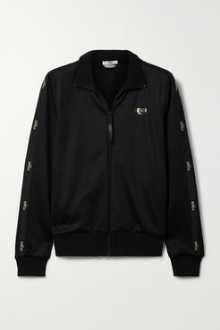 Embroidered Satin-trimmed Tech-jersey Track Jacket - Black