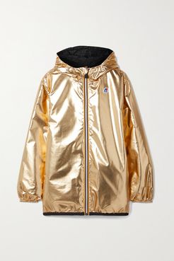 K-way Reversible Hooded Appliquéd Printed Shell Jacket - Gold