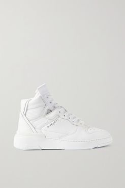 Wing Perforated Leather High-top Sneakers - White