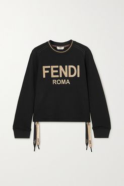 Jacquard-trimmed Embroidered Cotton-jersey Sweatshirt - Black