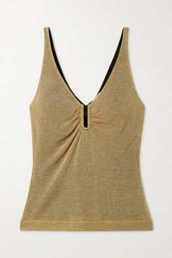 Gathered Metallic Knitted Camisole - Gold