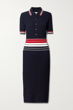 Striped Pleated Cotton-blend Shirt Dress - Navy