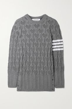 Striped Pointelle And Cable-knit Cotton Sweater - Gray