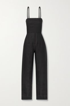 Net Sustain Open-back Linen Jumpsuit - Black