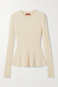 Frankie Ribbed Cashmere Peplum Sweater - Ivory