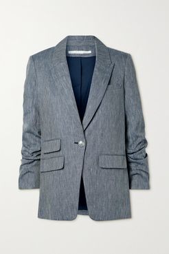 Martel Dickey Herringbone Linen And Cotton-blend Blazer - Navy