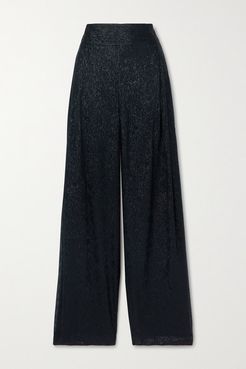 Brunswick Metallic Silk-blend Wide-leg Pants - Midnight blue