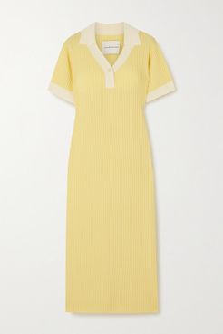 Two-tone Ribbed Merino Wool Midi Dress - Yellow