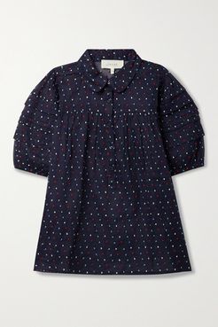 The Mare Embroidered Swiss-dot Cotton-gauze Blouse - Navy