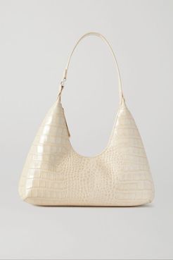 Amber Glossed Croc-effect Leather Shoulder Bag - White