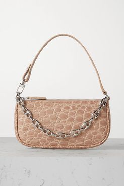 Rachel Mini Chain-embellished Croc-effect Leather Shoulder Bag - Peach