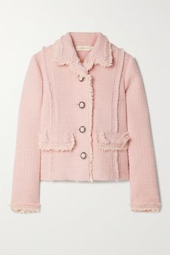 Frayed Embellished Wool-blend Tweed Jacket - Blush