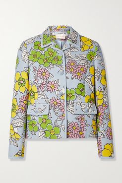 Floral-print Crepe Jacket - Blue