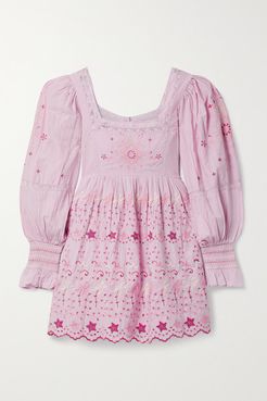 Freja Lace-trimmed Embroidered Broderie Anglaise Cotton-voile Mini Dress - Lavender