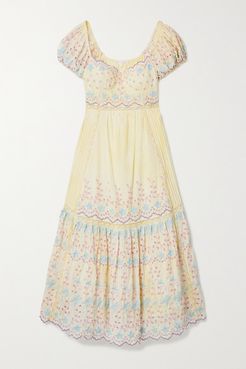 Magena Crocheted Broderie Anglaise Cotton Midi Dress - Pastel yellow
