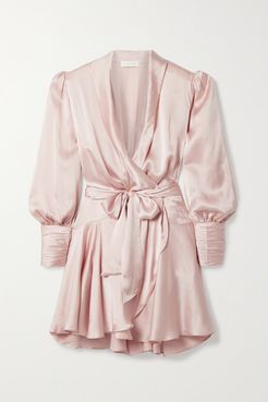 Silk-satin Wrap Mini Dress - Pastel pink