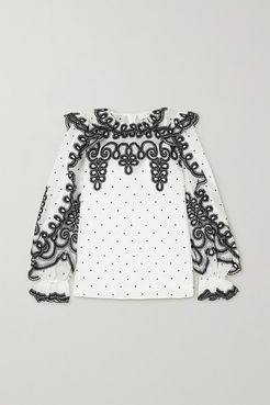 The Lovestruck Rope Embroidered Linen And Silk-blend Organza Blouse - White