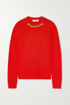 Chain-embellished Ribbed Wool And Cashmere-blend Sweater - Red