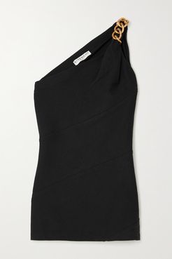 One-shoulder Chain-embellished Stretch-crepe Top - Black