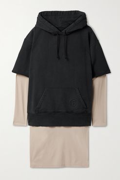 Hooded Layered Cotton And Stretch-jersey Dress - Black