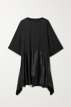 Asymmetric Cotton-jersey And Satin Mini Dress - Black