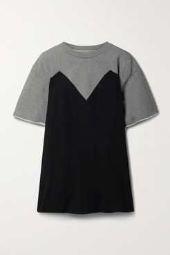 Trompe-l'ail Belted Jersey And Mélange French Cotton-terry Top - Gray