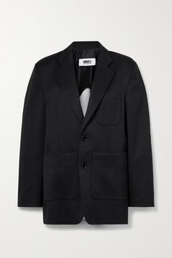 Twill And Mélange Cotton-blend Jersey Blazer - Black