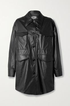 Oversized Faux Leather Jacket - Black