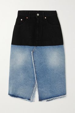 Distressed Two-tone Denim Skirt - Light denim