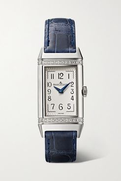 Reverso One Duetto 20mm Stainless Steel, Diamond And Alligator Watch - Silver
