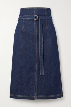 Belted Denim Skirt - Navy