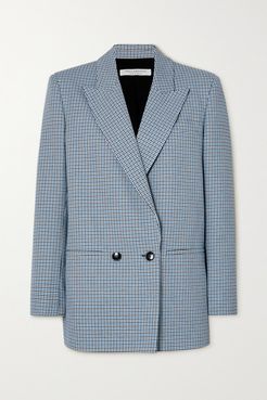 Double-breasted Houndstooth Cotton Blazer - Blue