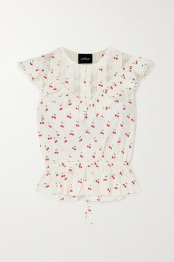 The Victorian Lace-trimmed Printed Cotton-poplin Top - Ivory